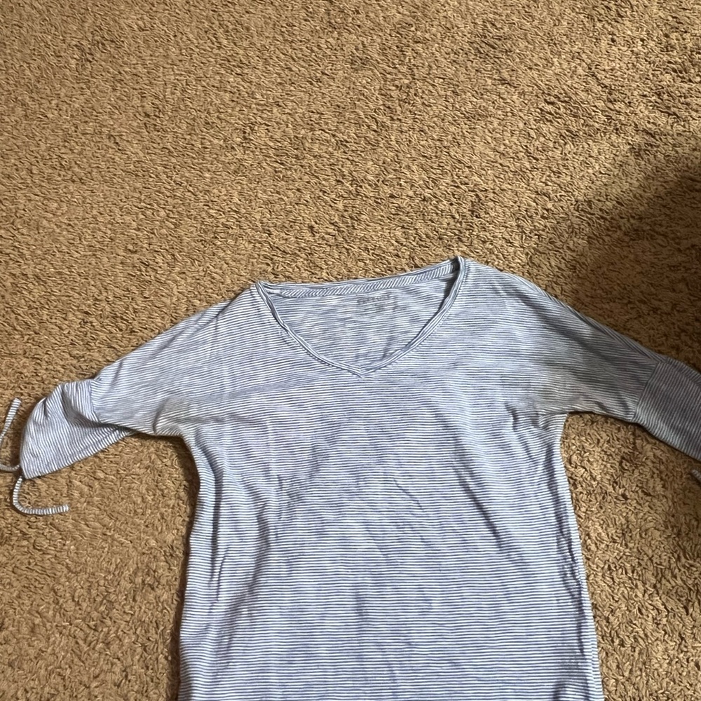 Talbots Blue and White Striped V-Neck Top